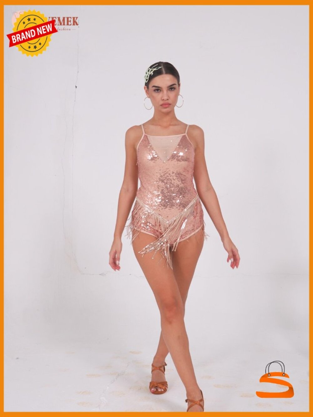 Sequin Fringe Romper Bodysuit for Women Latin Jazz Dance Leotard Rave Outfit - Picture 7 of 7